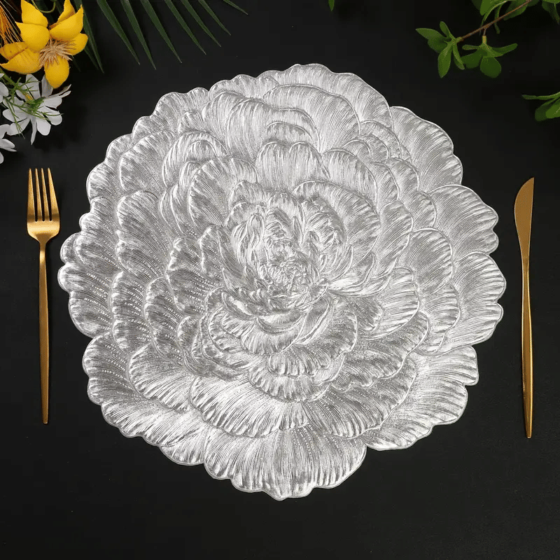 Dakshya Industries PVC Floral Round Table Mats ( 38 cm x 38 cm ) Pack of 2 - Silver Dakshya Industries PVC Floral Round Table Mats ( 38 cm x 38 cm ) Pack of 2 - Silver