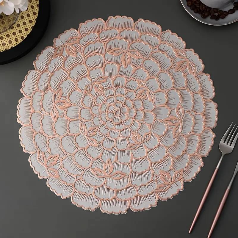     			Dakshya Industries PVC Floral Round Table Mats ( 28 cm x 28 cm ) Pack of 4 - Copper