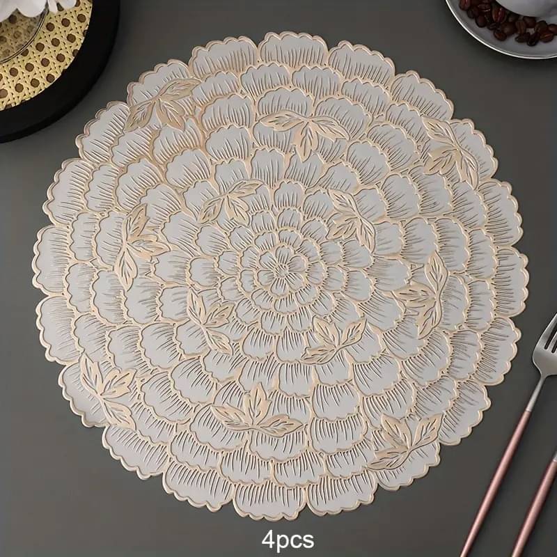     			Dakshya Industries PVC Floral Round Table Mats ( 28 cm x 28 cm ) Pack of 6 - Gold