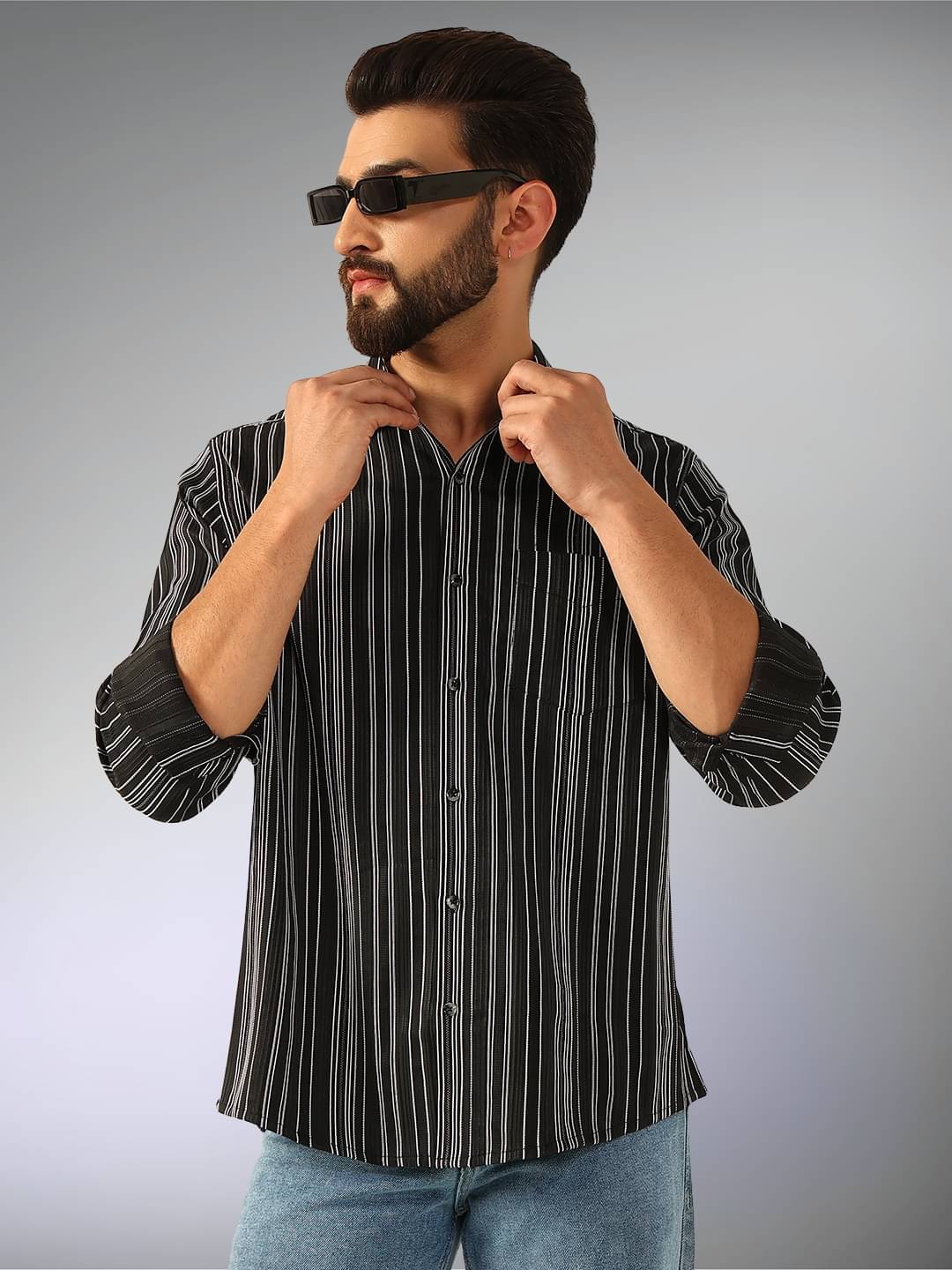     			ENSPYR 100% Cotton Regular Fit Striped Full Sleeves Men's Casual Shirt - Black ( Pack of 1 )