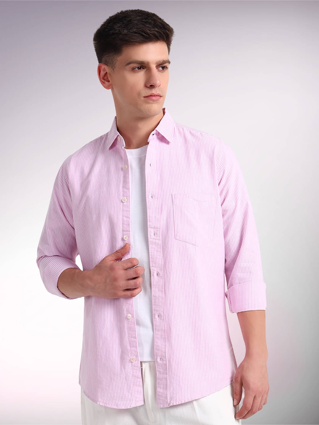     			ENSPYR 100% Cotton Regular Fit Striped Full Sleeves Men's Casual Shirt - Pink ( Pack of 1 )