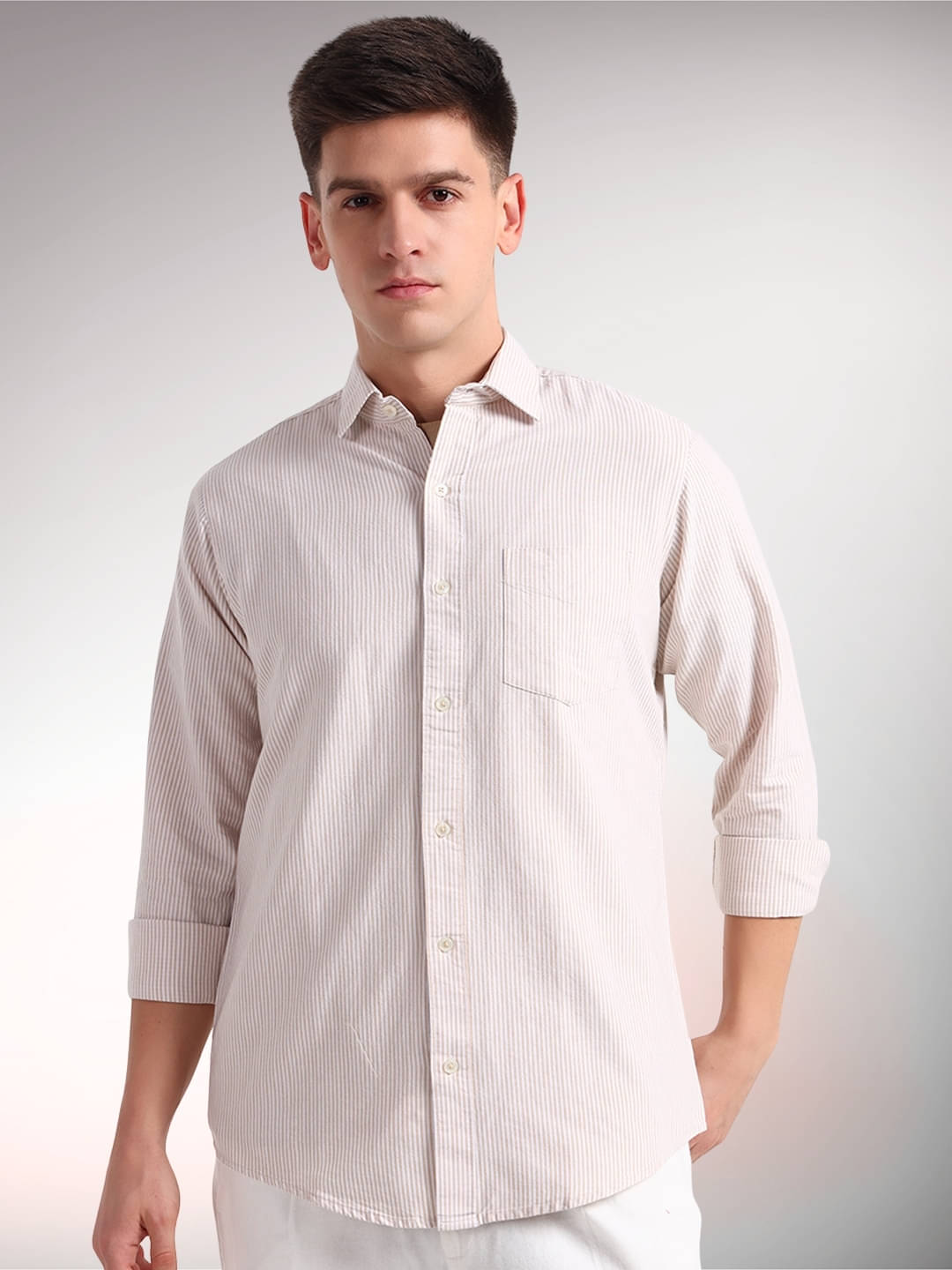     			ENSPYR 100% Cotton Regular Fit Striped Full Sleeves Men's Casual Shirt - Beige ( Pack of 1 )