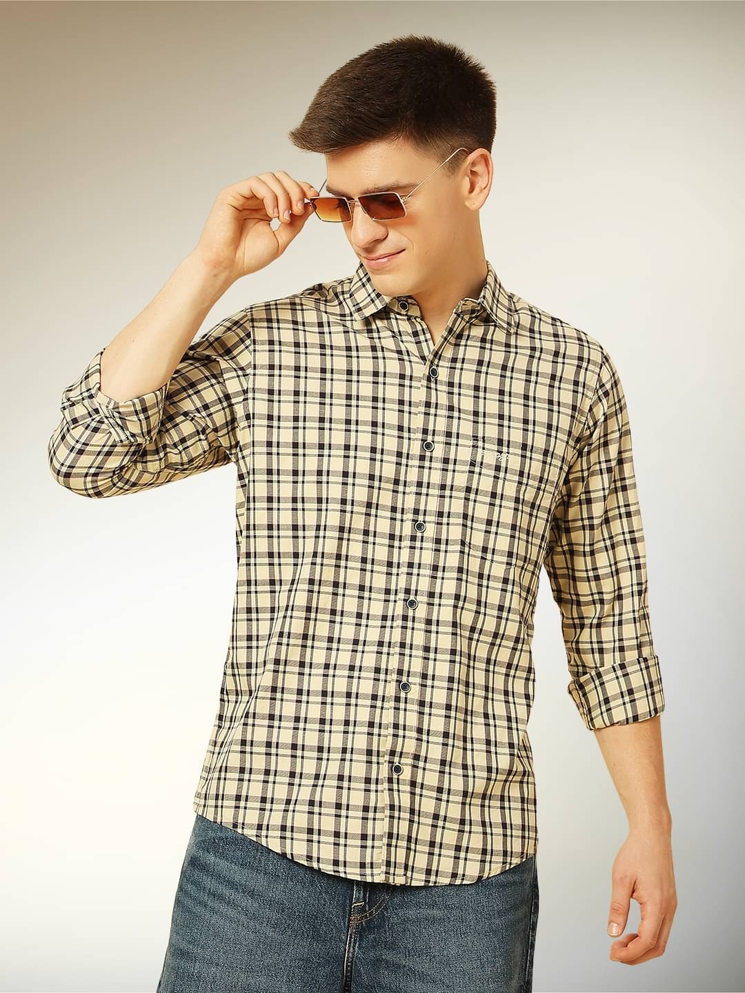 ENSPYR 100% Cotton Regular Fit Checks Full Sleeves Men's Casual Shirt - Beige ( Pack of 1 ) ENSPYR 100% Cotton Regular Fit Checks Full Sleeves Men's Casual Shirt - Beige ( Pack of 1 )