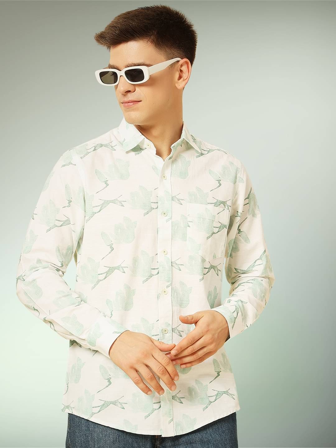     			ENSPYR 100% Cotton Regular Fit Printed Full Sleeves Men's Casual Shirt - Green ( Pack of 1 )