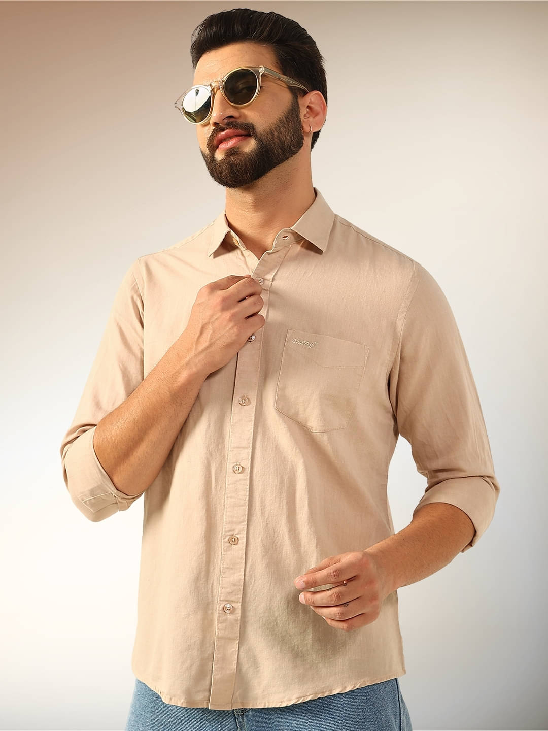 ENSPYR 100% Cotton Regular Fit Solids Full Sleeves Men's Casual Shirt - Beige ( Pack of 1 ) ENSPYR 100% Cotton Regular Fit Solids Full Sleeves Men's Casual Shirt - Beige ( Pack of 1 )