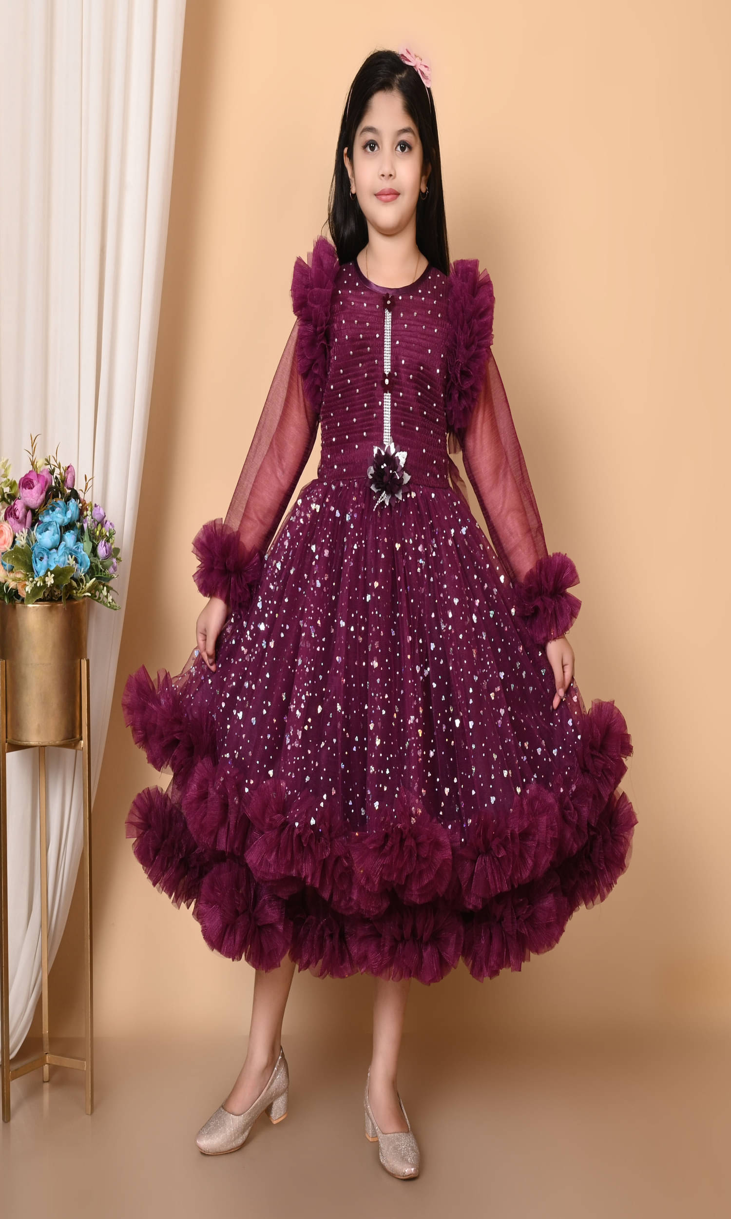     			ESRA Net Frock For Girls ( Pack of 1 , Purple )