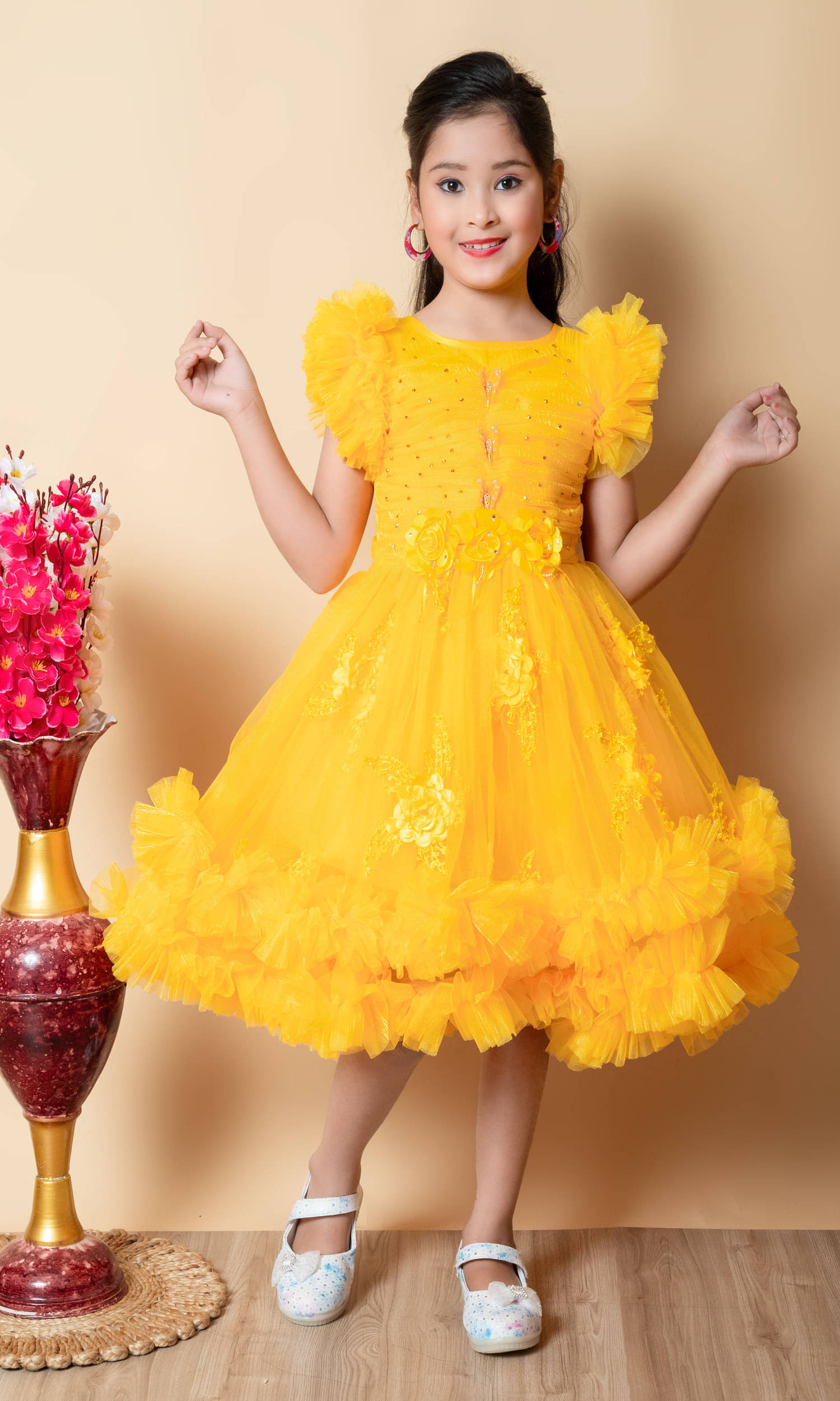     			ESRA Net Frock For Girls ( Pack of 1 , Yellow )