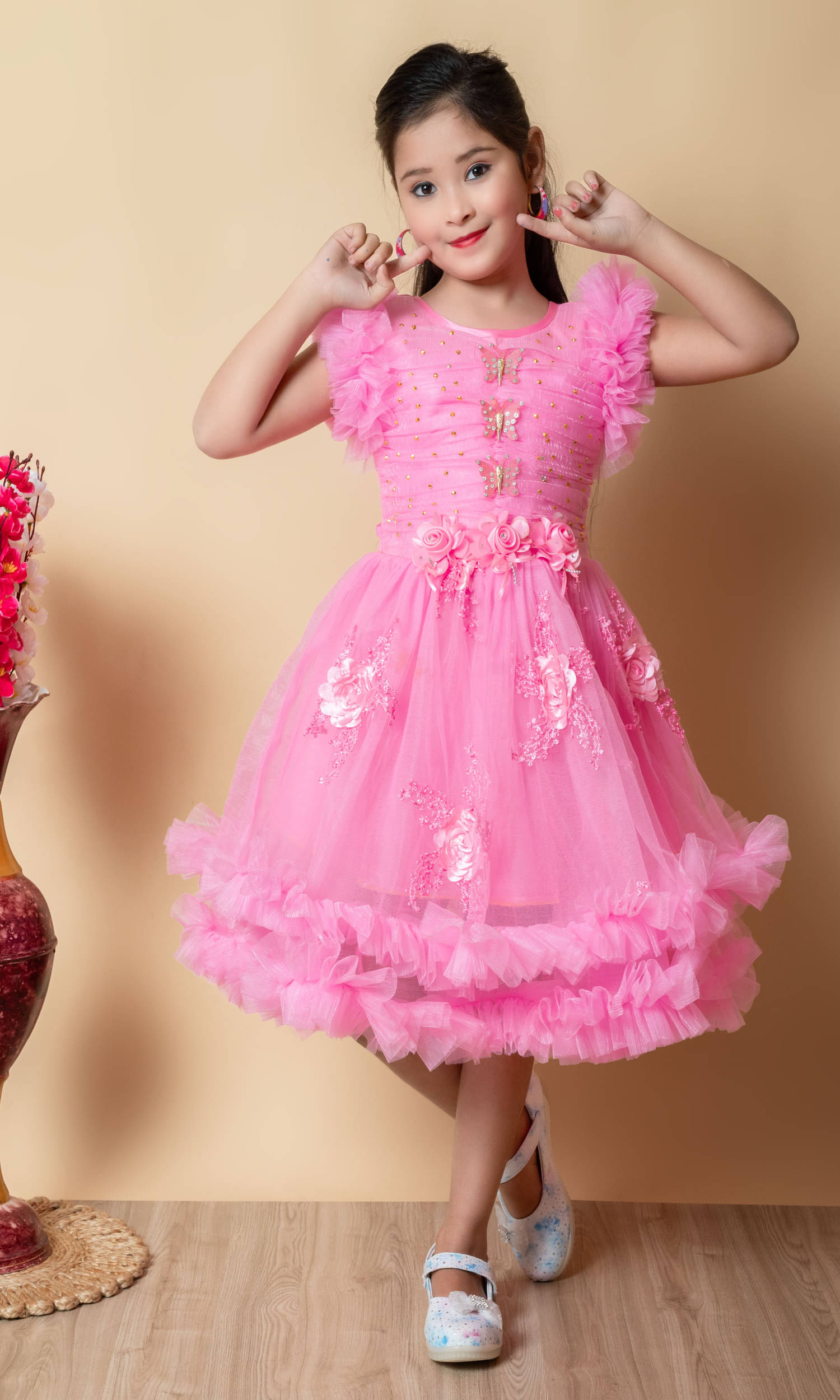 ESRA Net Frock For Girls ( Pack of 1 , Pink ) ESRA Net Frock For Girls ( Pack of 1 , Pink )