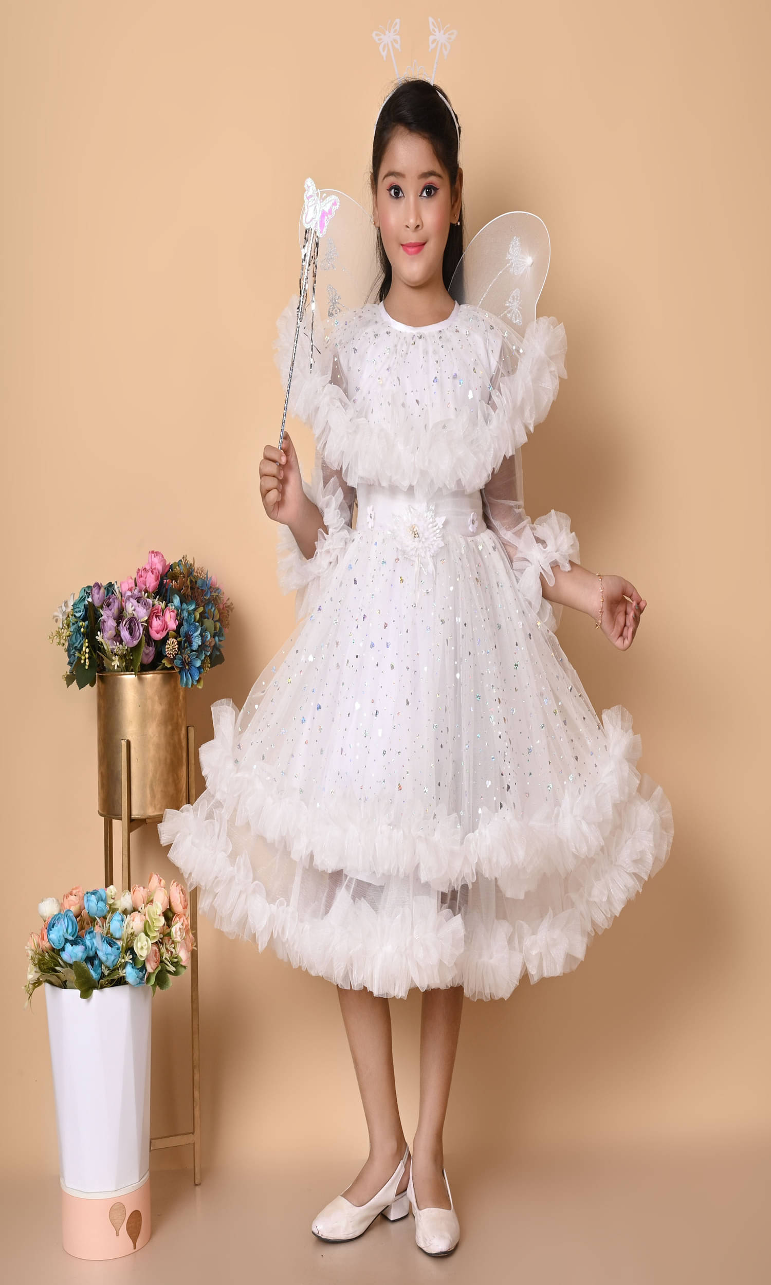     			ESRA Net Frock For Girls ( Pack of 1 , White )
