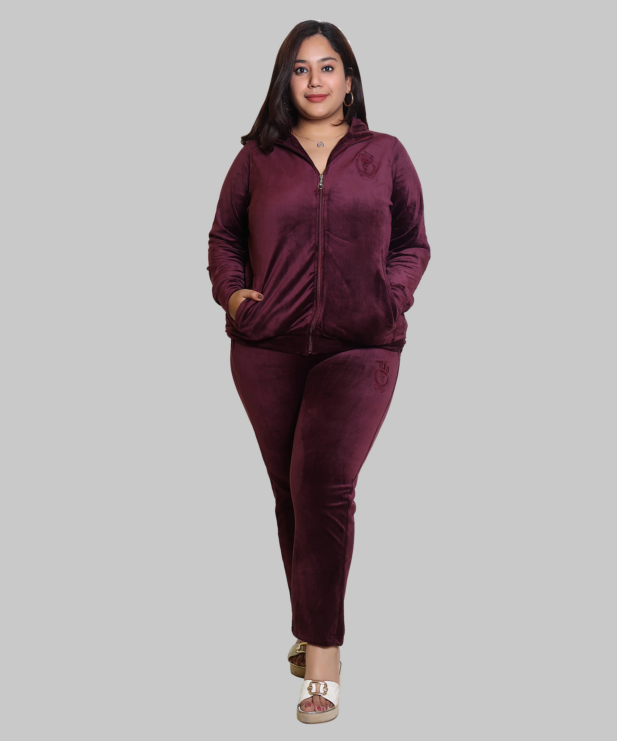     			EVEGRAZE Women Solid Top With Joggers Co-Ord Set ( Wine )