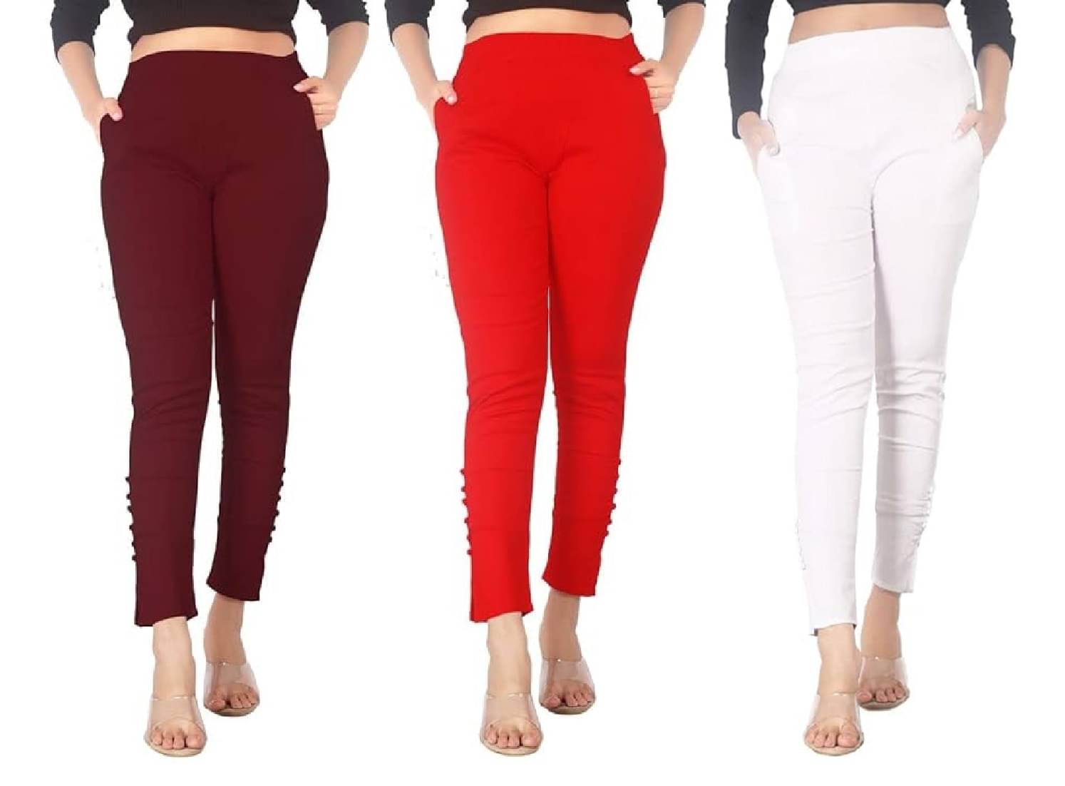     			FeelBlue Pack of 3 Cotton Blend Women Straight Pant ( Multicolor 9 )