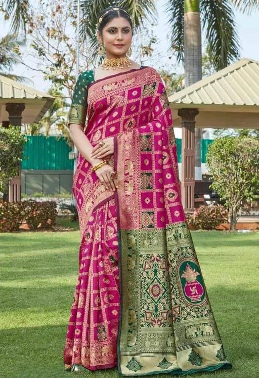 Flosive Art Silk Striped Banarasi saree With Unstitched Blouse Piece ( Pink ) Flosive Art Silk Striped Banarasi saree With Unstitched Blouse Piece ( Pink )