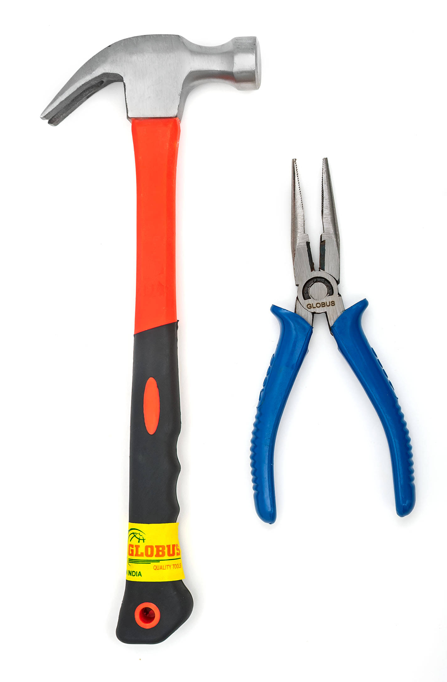Globus 1621-Curved Claw Hammer with FIBER GLASS Handle and Rubber SHOCK PROOF Grip (0.40 kg) & LONG NOSE PLIER (7"/175mm). Professional & home use tools. Globus 1621-Curved Claw Hammer with FIBER GLASS Handle and Rubber SHOCK PROOF Grip (0.40 kg) & LONG NOSE PLIER (7"/175mm). Professional & home use tools.