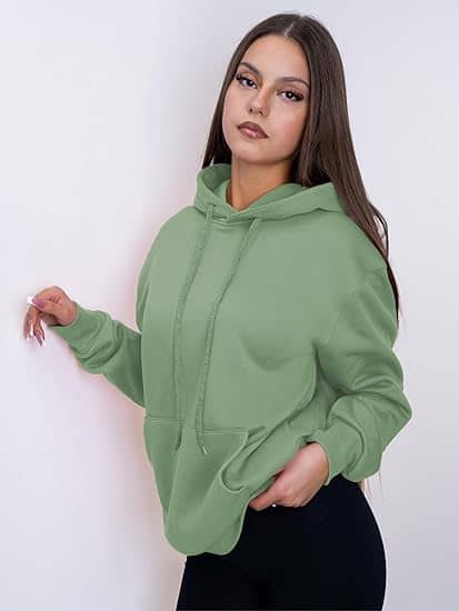 Greenflair Women Fleece Hooded Sweatshirt For ( Black )