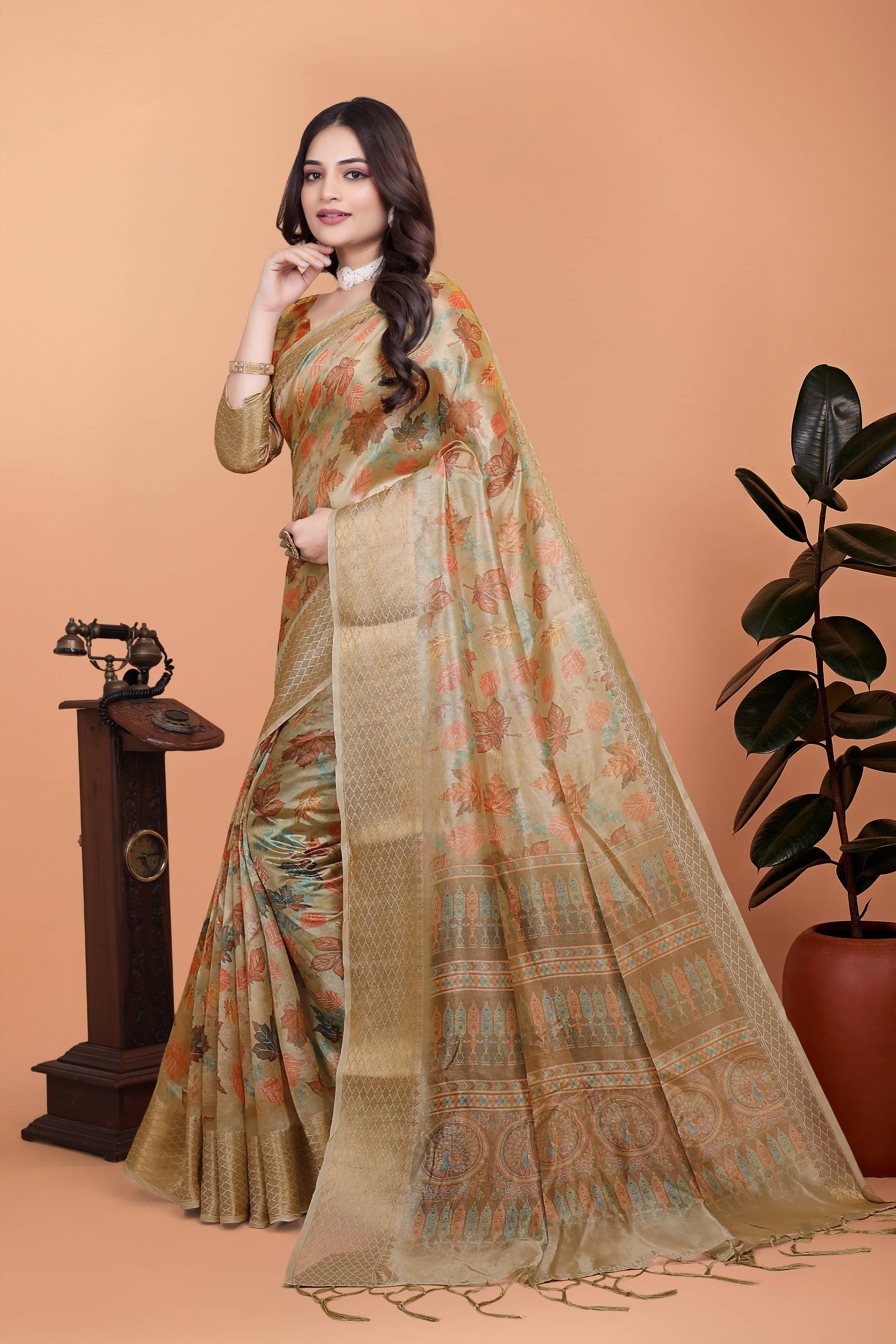 INDIAN SILKS Art Silk Printed Regular Saree With Unstitched Blouse Piece ( Gold ) INDIAN SILKS Art Silk Printed Regular Saree With Unstitched Blouse Piece ( Gold )