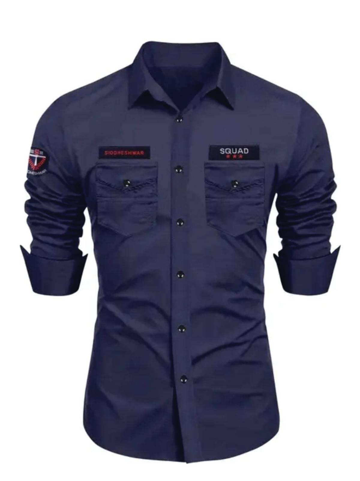     			J K Enterprise Cotton Blend Regular Fit Solids Full Sleeves Men's Casual Shirt - Navy Blue ( Pack of 1 )