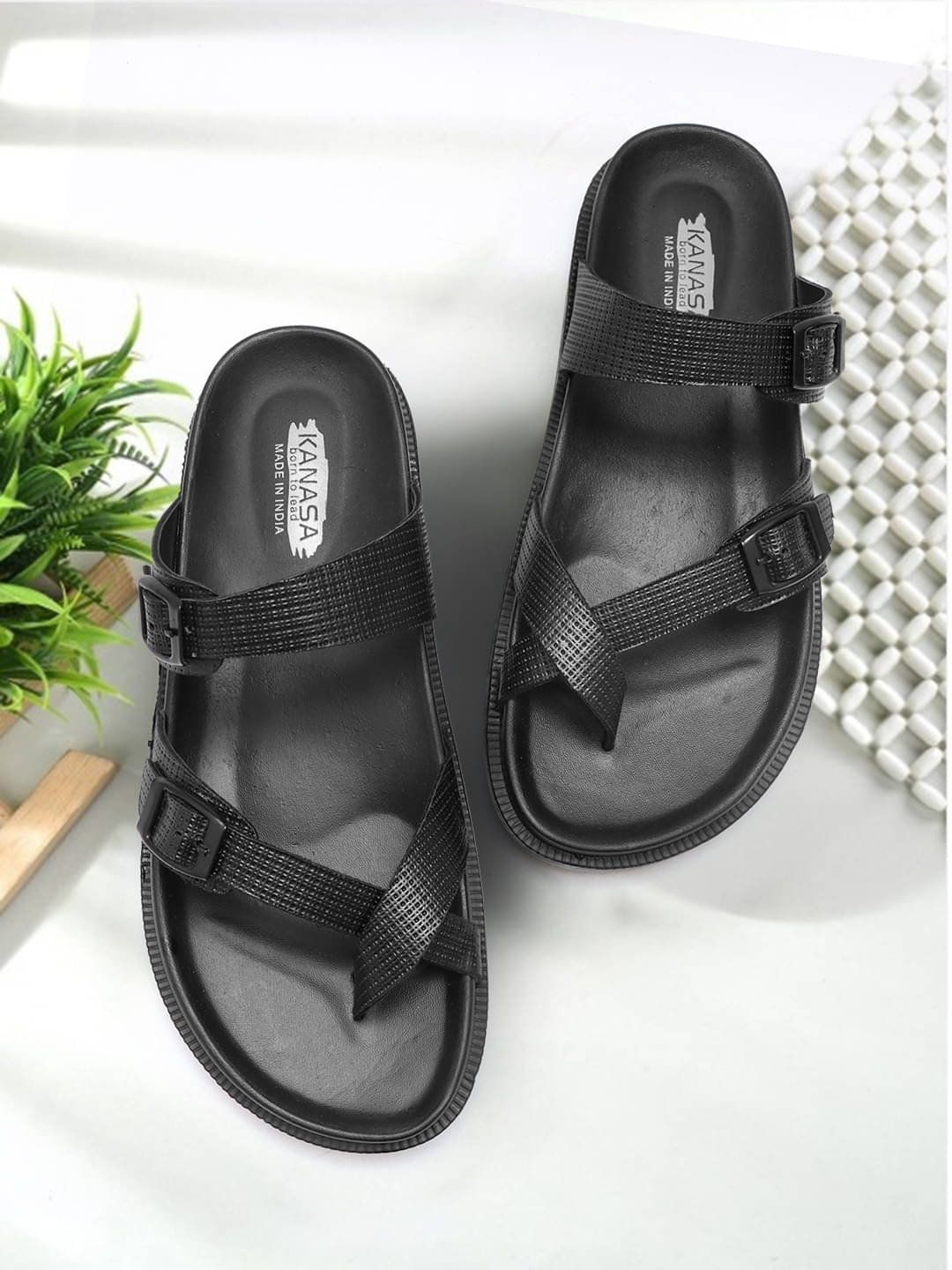     			KANASA Black Men's Thong Flip Flop