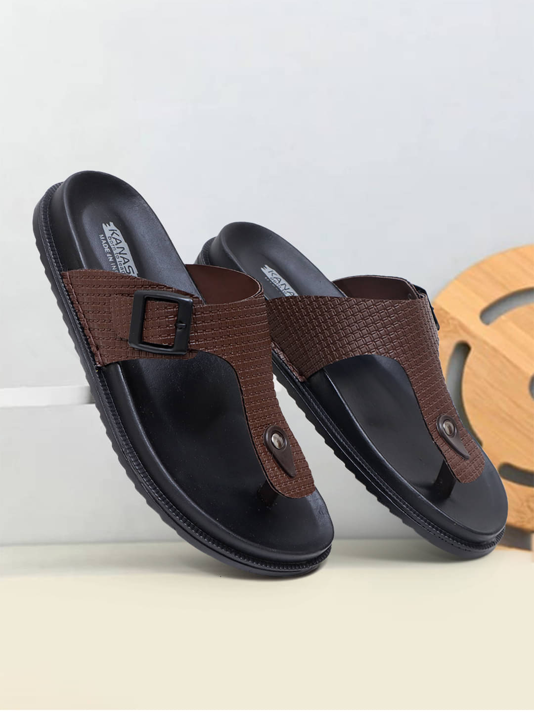     			KANASA Brown Men's Thong Flip Flop