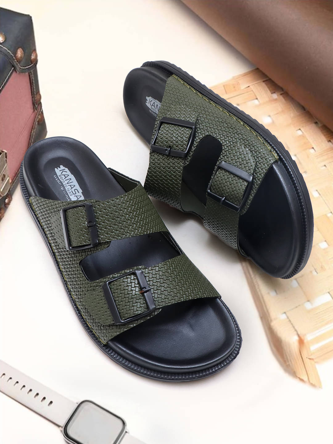     			KANASA Olive Men's Slide Flip Flop