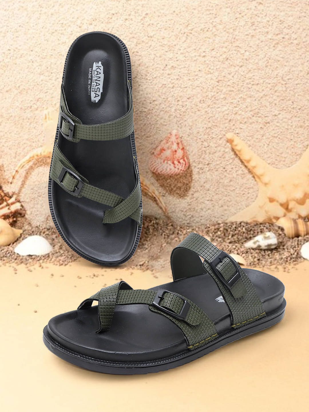     			KANASA Olive Men's Thong Flip Flop