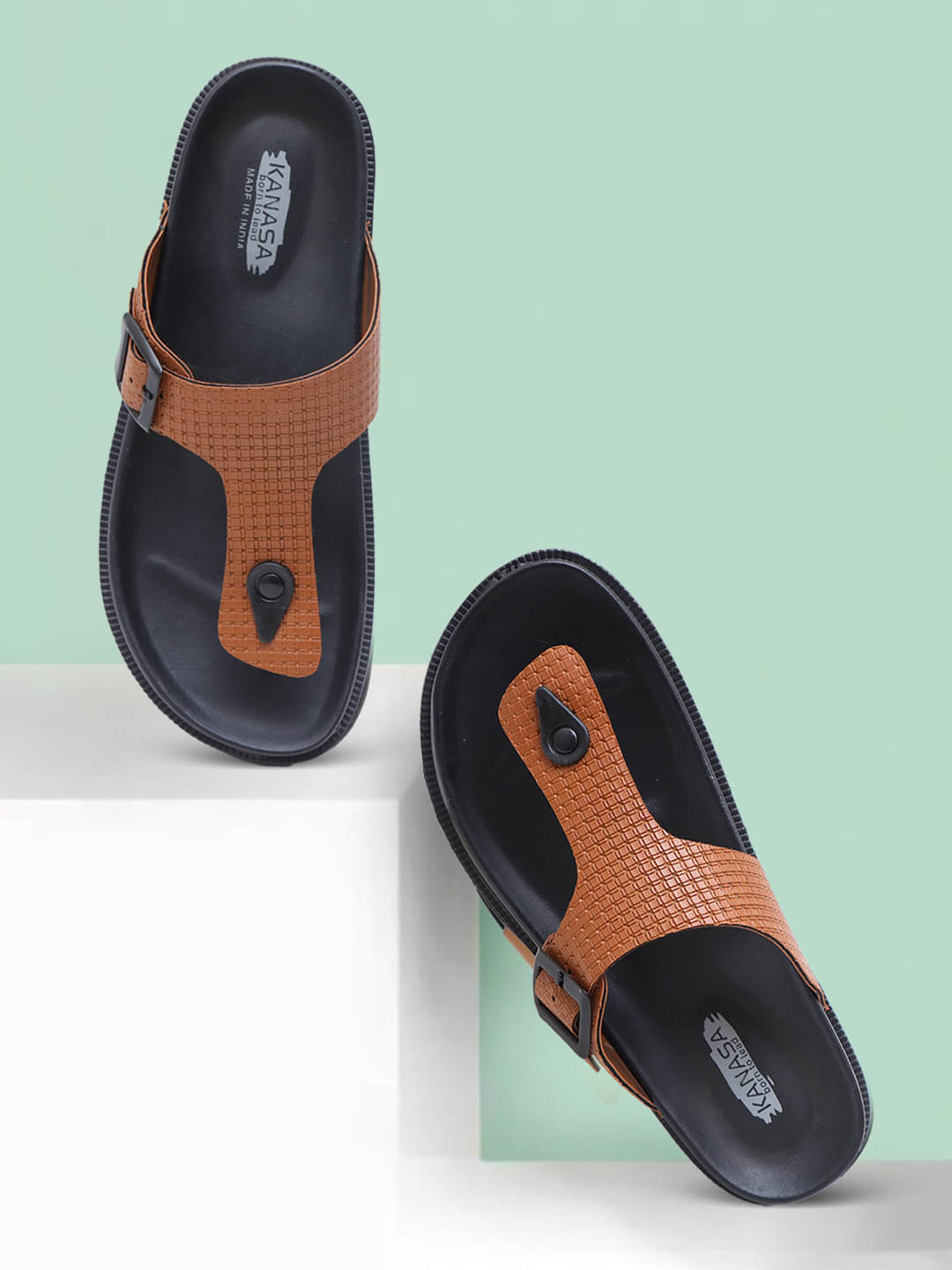     			KANASA Tan Men's Thong Flip Flop