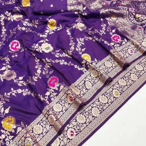 Kashtbhanjan Jacquard Solid Regular Saree With Stitched Blouse ( Multicolor ) Kashtbhanjan Jacquard Solid Regular Saree With Stitched Blouse ( Multicolor )