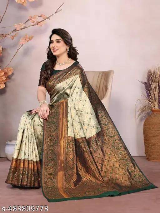     			Kashtbhanjan Silk Blend Solid Regular Saree With Stitched Blouse ( Multicolor )