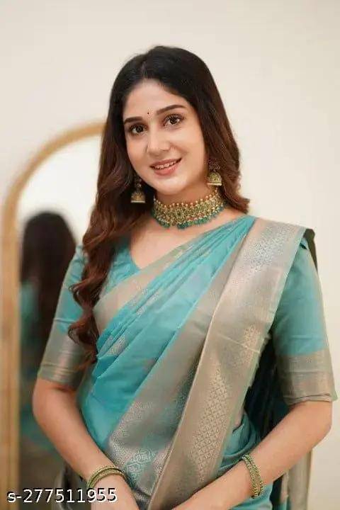     			Kashtbhanjan Silk Solid Regular Saree With Stitched Blouse ( Teal )