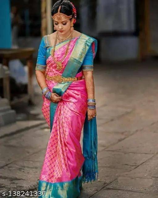     			Kashtbhanjan Silk Solid Regular Saree With Stitched Blouse ( Teal )