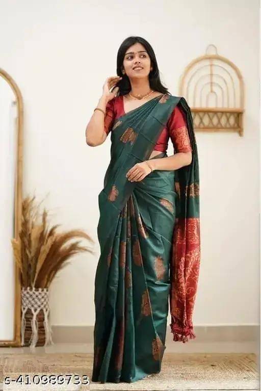     			Kashtbhanjan Silk Solid Regular Saree With Stitched Blouse ( Green )