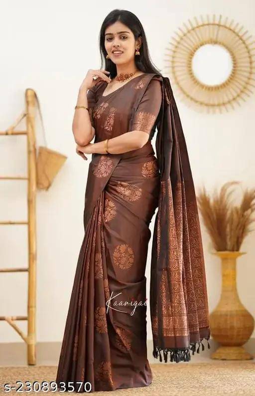     			Kashtbhanjan Silk Solid Regular Saree With Stitched Blouse ( Brown )