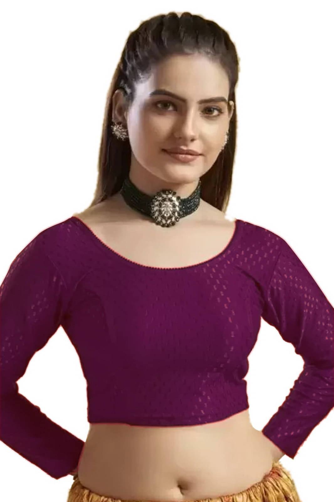     			Khushi Fashion Purple Readymade without Pad Cotton Blend Women's Blouse ( Pack of 1 )