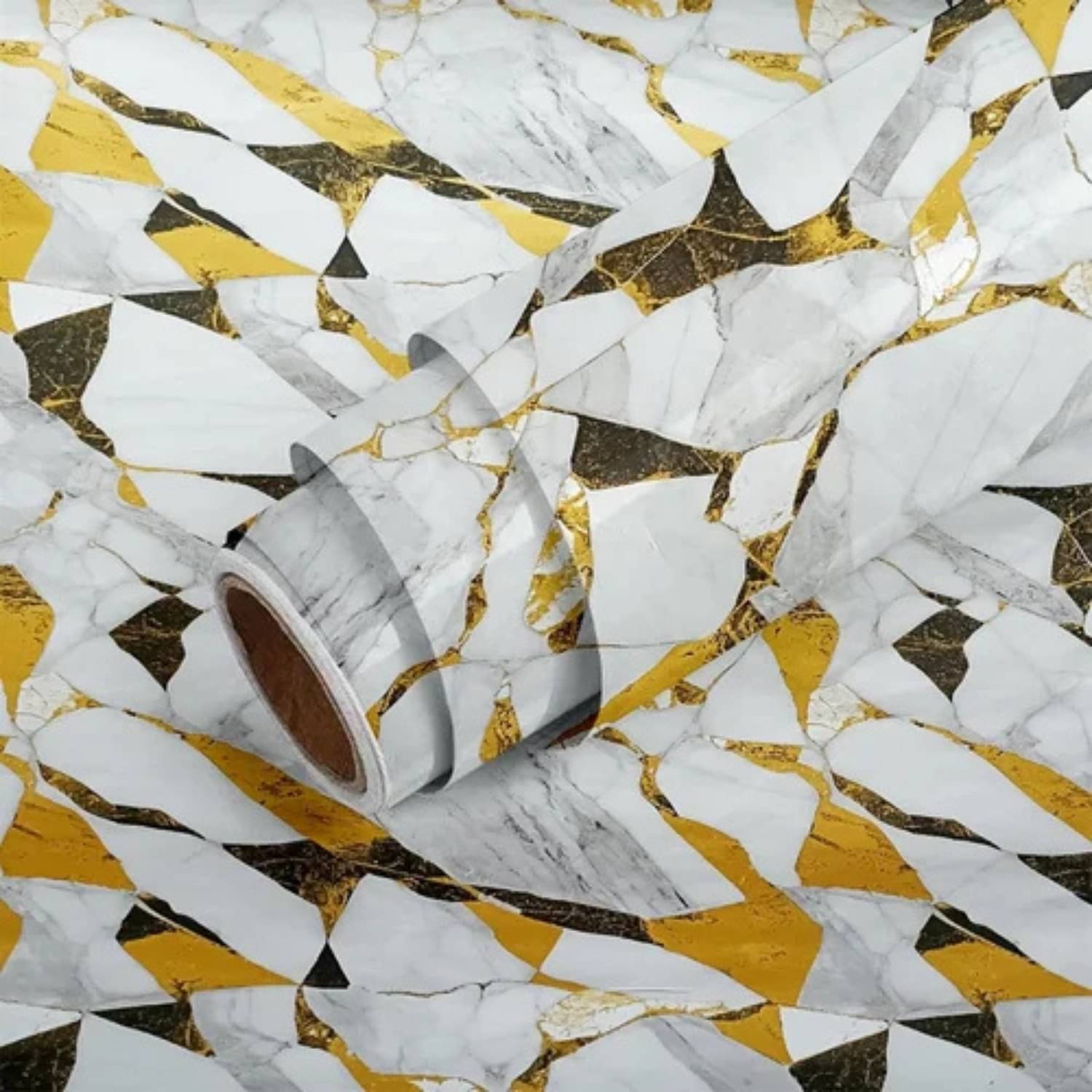     			LOOTWAGON PACK OF 2 Premium Vinyl Self-Adhesive Wallpaper Roll | Golden Marble Design |