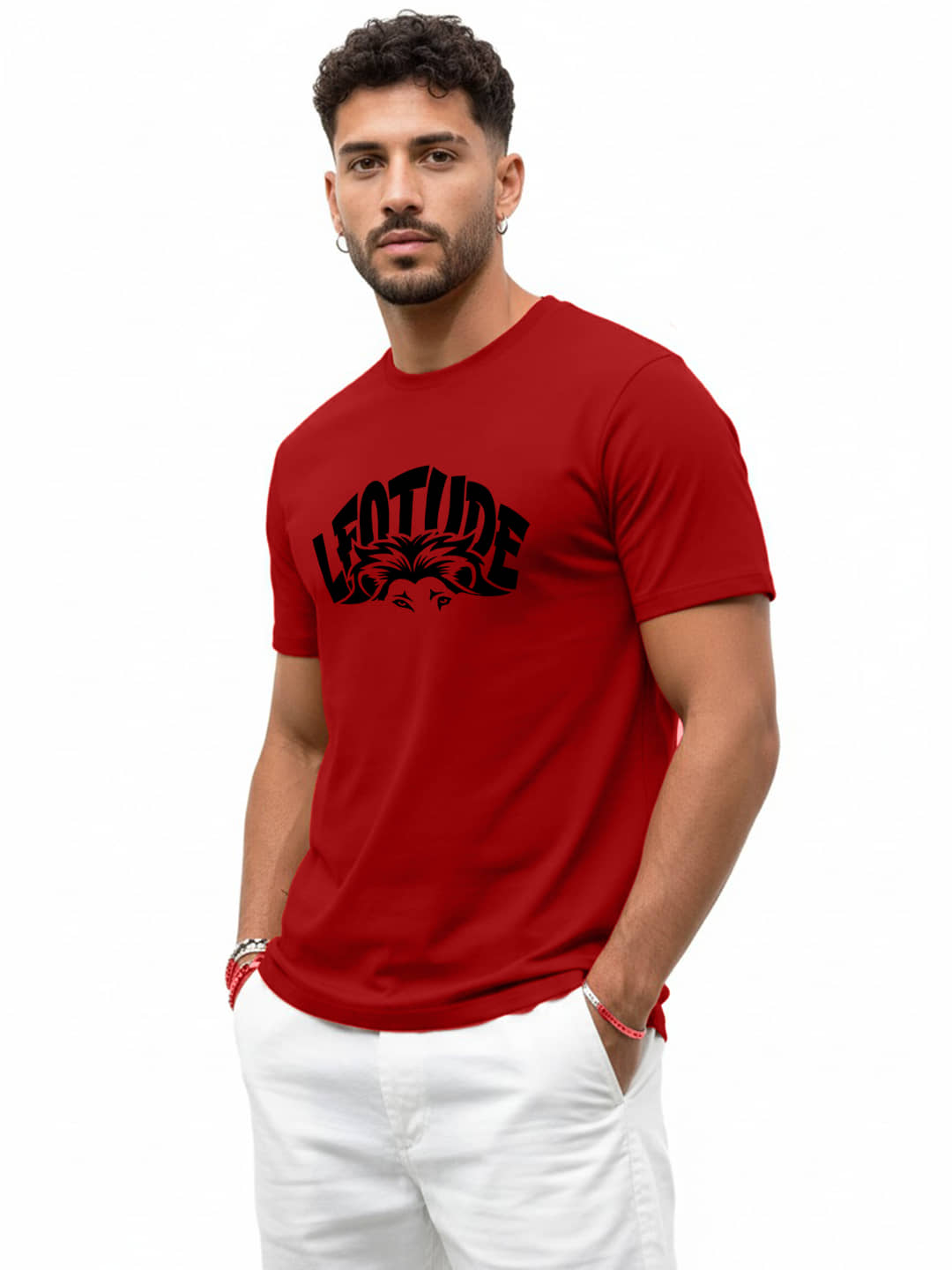 Leotude Men Cotton Blend Regular Fit Printed T-Shirt ( Red )