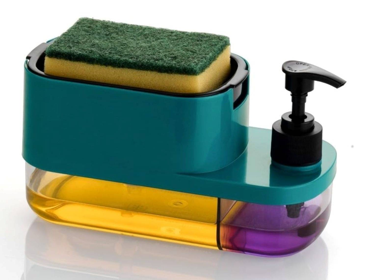     			NCMART Plastic 3 in 1 Soap Pump Dispenser Dish Soap Liquid Dispenser Sponge Holder Dish Soap Pump Dispenser for Kitchen Sink Countertop Kitchen Bathroom (Multi-Color)