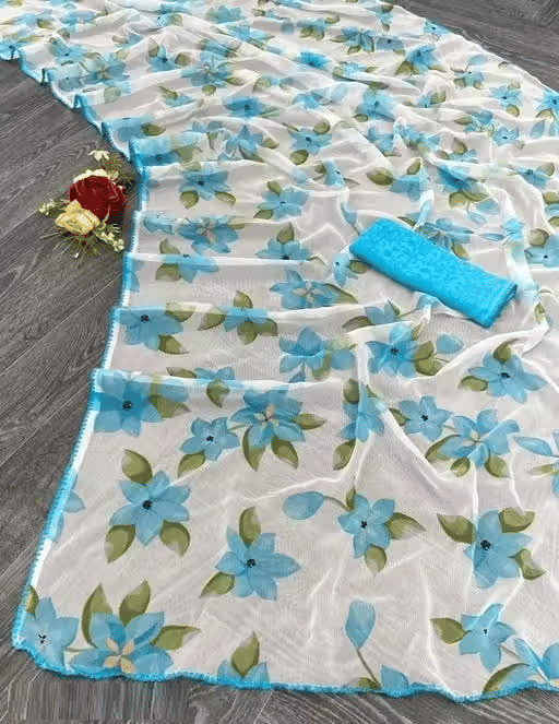 Nexora Chiffon Printed Bandhani Sarees With Unstitched Blouse Piece ( Blue ) Nexora Chiffon Printed Bandhani Sarees With Unstitched Blouse Piece ( Blue )