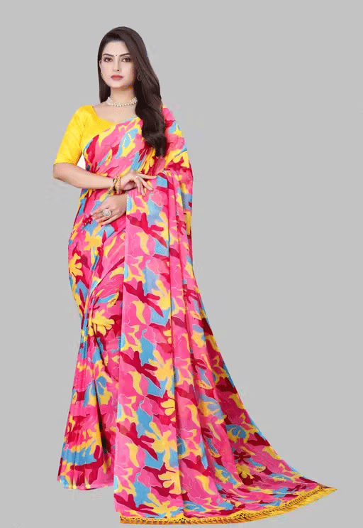     			Nexora Georgette Printed Bandhani Sarees With Unstitched Blouse Piece ( Pink )