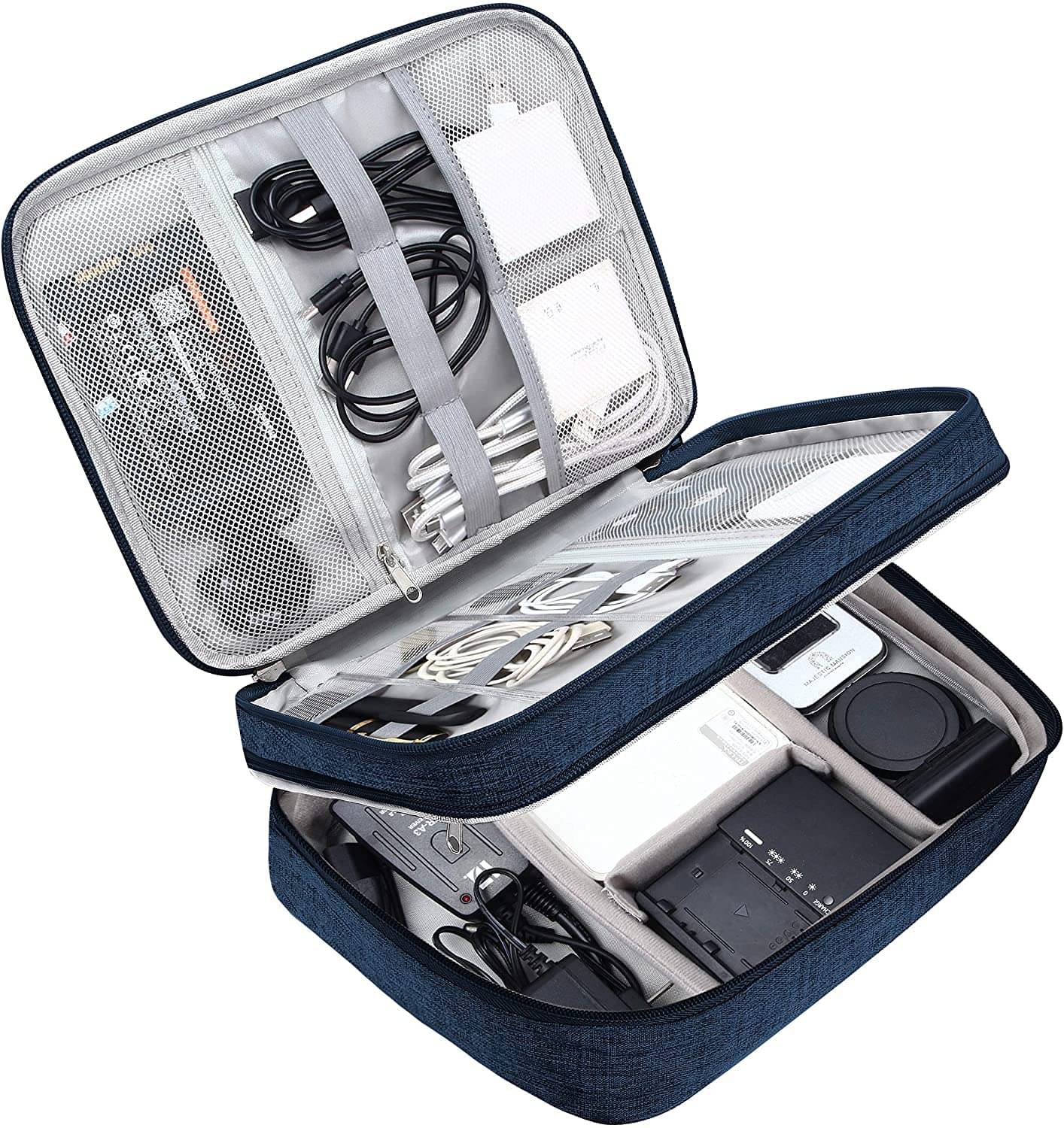     			Organizer Travel Cable Accessories Bag Double Layer Electronics Organizer Portable Storage Case for Cable, Cord, Charger, Adapter, Power Bank, Hard Drives