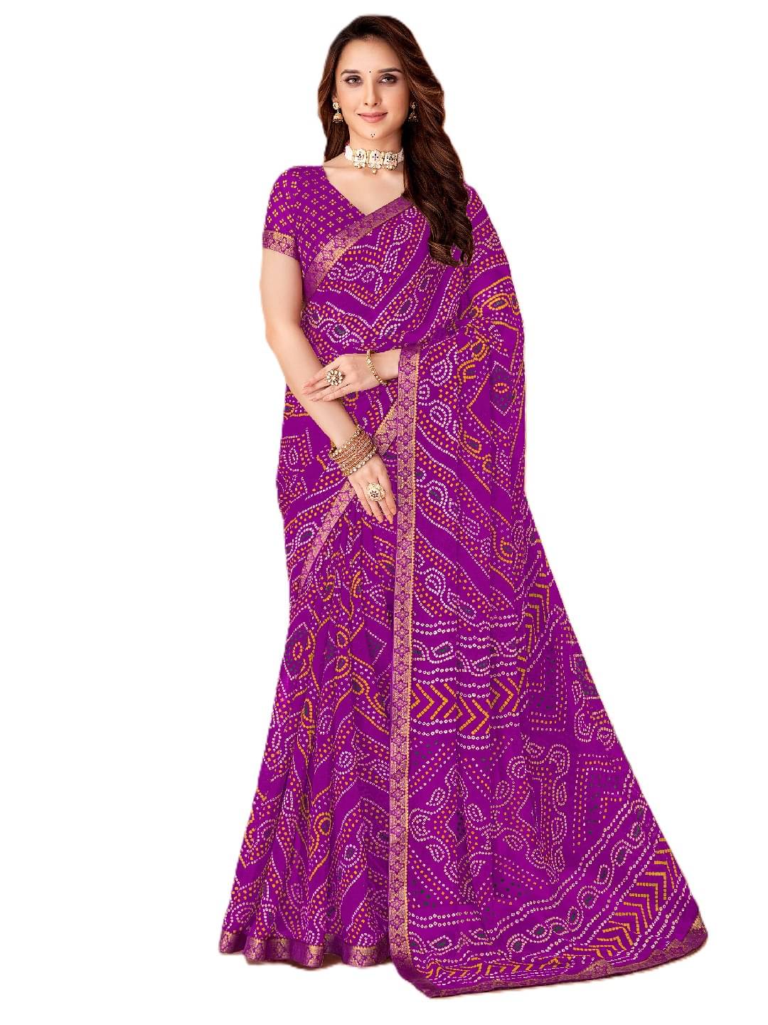     			PANZORA Chiffon Solid Regular Saree With Unstitched Blouse Piece ( Purple )