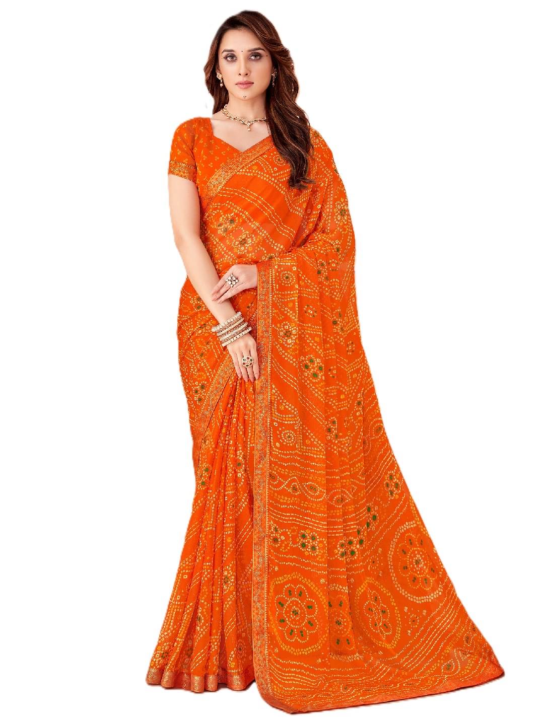     			PANZORA Chiffon Solid Regular Saree With Unstitched Blouse Piece ( Orange )