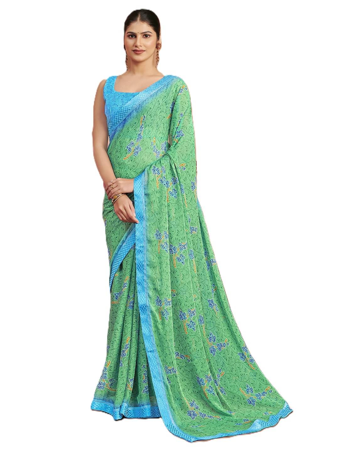 PANZORA Chiffon Solid Regular Saree With Unstitched Blouse Piece ( Sea Green ) PANZORA Chiffon Solid Regular Saree With Unstitched Blouse Piece ( Sea Green )