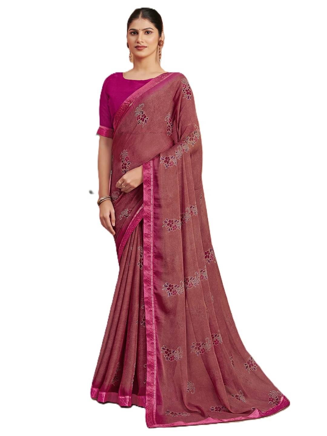     			PANZORA Chiffon Solid Regular Saree With Unstitched Blouse Piece ( Purple )