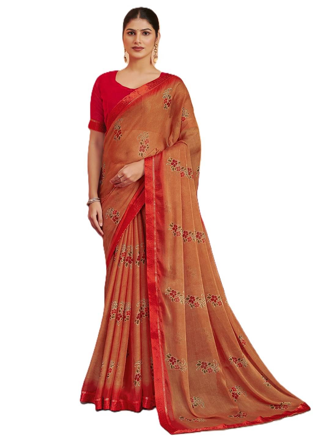     			PANZORA Chiffon Solid Regular Saree With Unstitched Blouse Piece ( Orange )