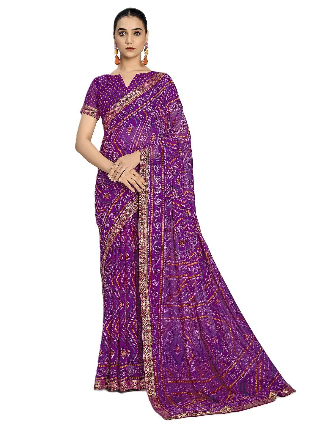     			PANZORA Chiffon Solid Regular Saree With Unstitched Blouse Piece ( Purple )