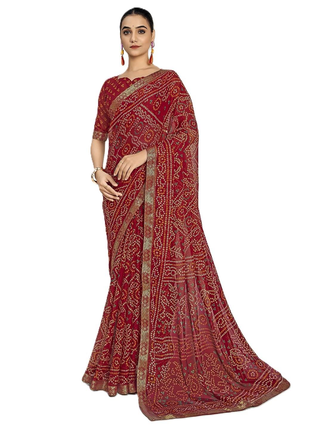     			PANZORA Chiffon Solid Regular Saree With Unstitched Blouse Piece ( Red )