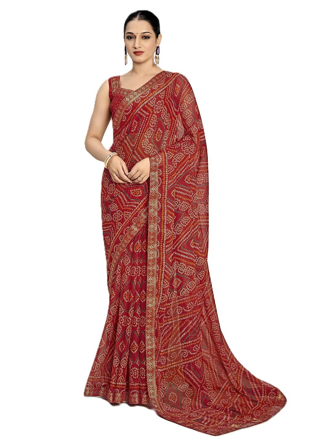     			PANZORA Chiffon Solid Regular Saree With Unstitched Blouse Piece ( Maroon )