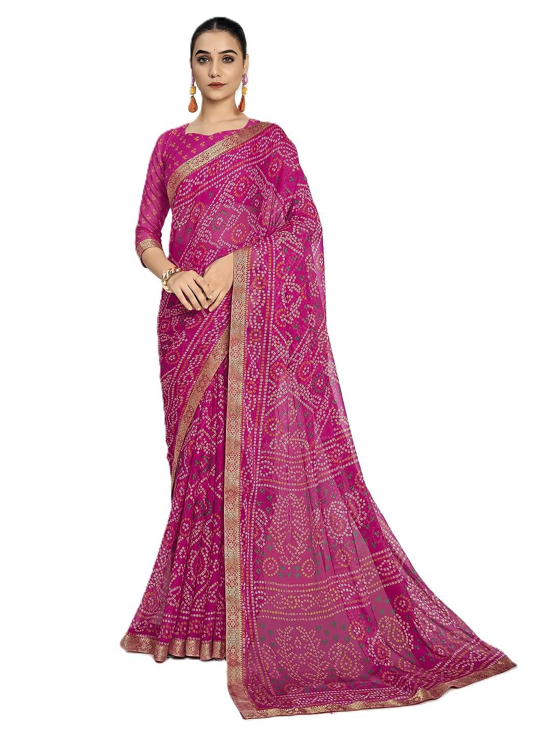 PANZORA Chiffon Solid Regular Saree With Unstitched Blouse Piece ( Pink ) PANZORA Chiffon Solid Regular Saree With Unstitched Blouse Piece ( Pink )
