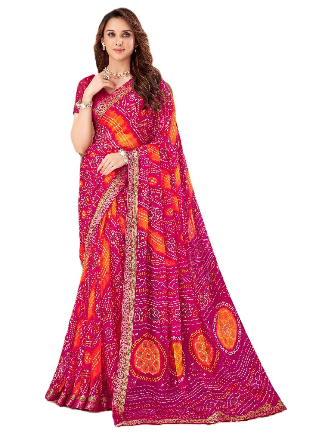     			PANZORA Chiffon Solid Regular Saree With Unstitched Blouse Piece ( Pink )