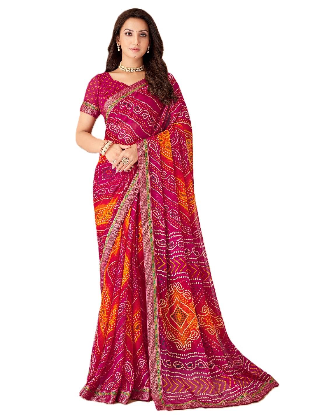    			PANZORA Chiffon Solid Regular Saree With Unstitched Blouse Piece ( Magenta )
