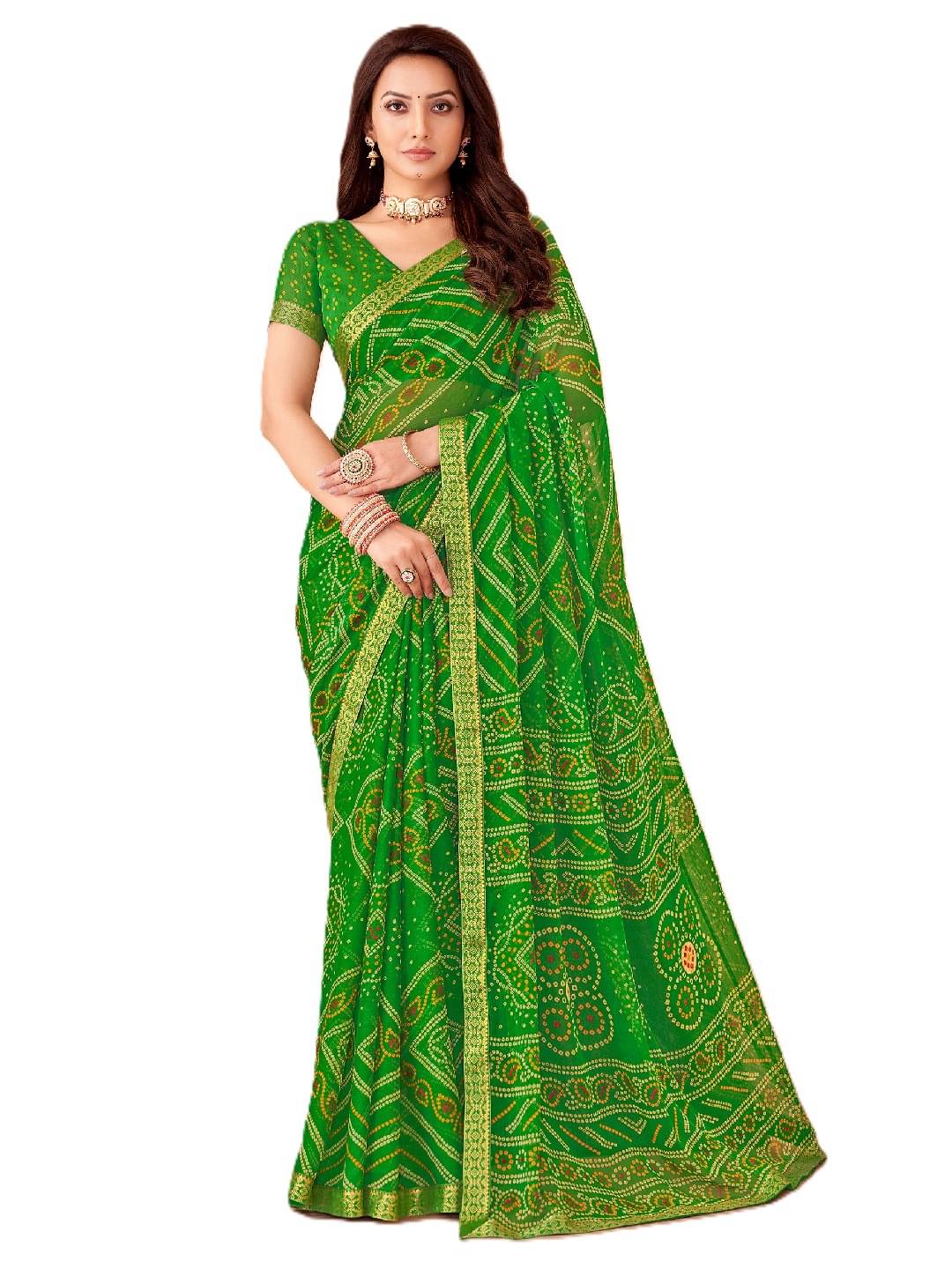 PANZORA Chiffon Solid Regular Saree With Unstitched Blouse Piece ( Lime Green ) PANZORA Chiffon Solid Regular Saree With Unstitched Blouse Piece ( Lime Green )